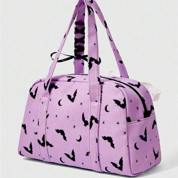 HALLOWEEN SALE Pastel Purple Goth Corduroy Ribbon Bat Purse - Picture 3 of 7